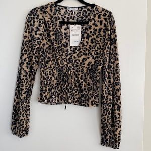 Zara Leopard Print Cropped Blouse Long-sleeve